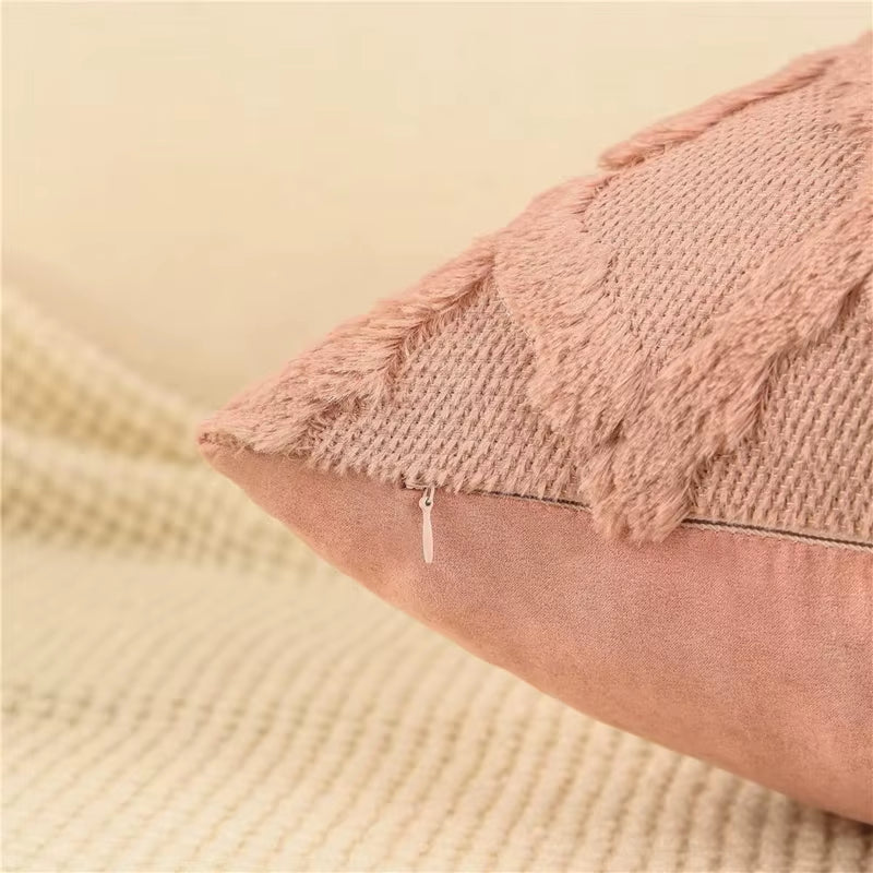 Decorative Farmhouse Velvet Pillow Covers - 30X50Cm 45X45Cm Soft Plush Square Boho Cushion Leather Pink Pillowcase for Couch