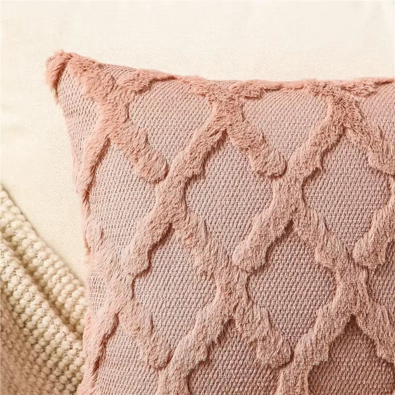 Decorative Farmhouse Velvet Pillow Covers - 30X50Cm 45X45Cm Soft Plush Square Boho Cushion Leather Pink Pillowcase for Couch