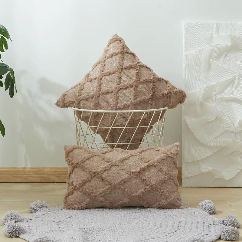 Decorative Farmhouse Velvet Pillow Covers - 30X50Cm 45X45Cm Soft Plush Square Boho Cushion Leather Pink Pillowcase for Couch