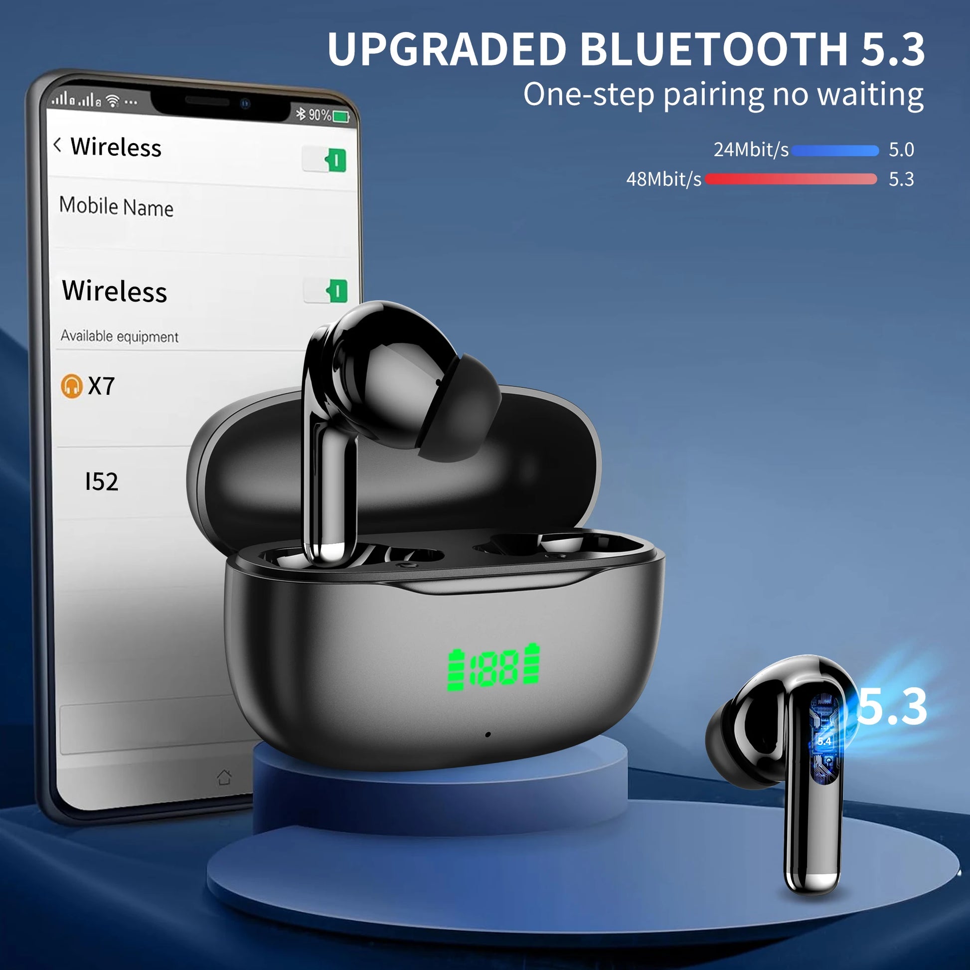2025 Original Bluetooth Earbuds ENC Earphones Noise Cancellation TWS Wireless ENC Headset Digital Display Headphones with Mic