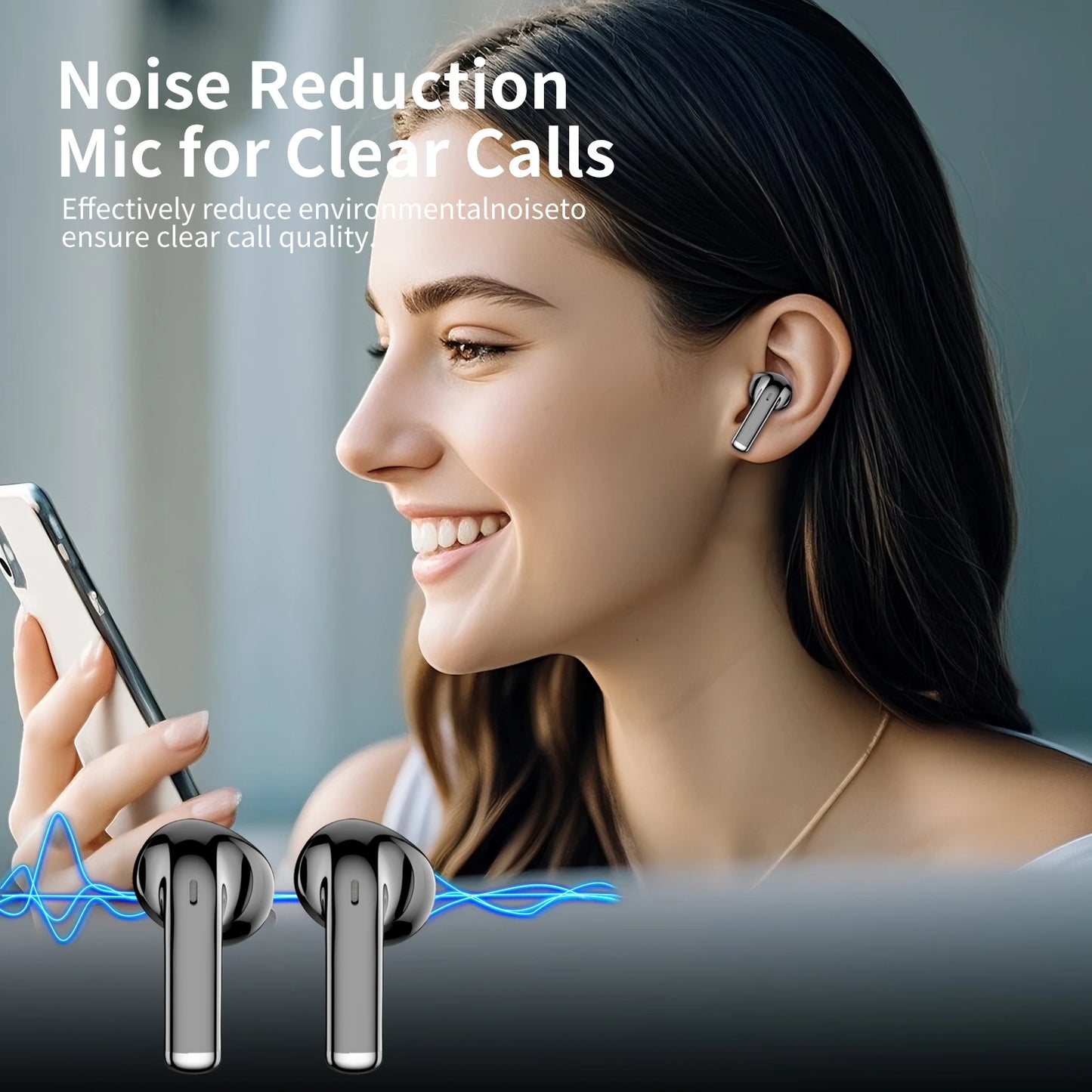 2025 Original Bluetooth Earbuds ENC Earphones Noise Cancellation TWS Wireless ENC Headset Digital Display Headphones with Mic