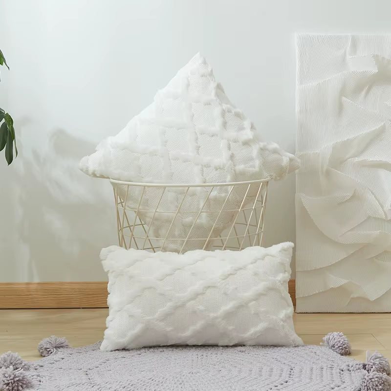 Decorative Farmhouse Velvet Pillow Covers - 30X50Cm 45X45Cm Soft Plush Square Boho Cushion Leather Pink Pillowcase for Couch