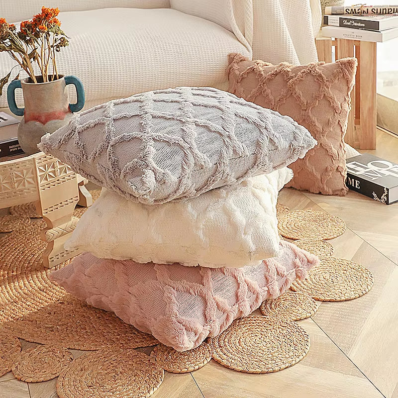 Decorative Farmhouse Velvet Pillow Covers - 30X50Cm 45X45Cm Soft Plush Square Boho Cushion Leather Pink Pillowcase for Couch