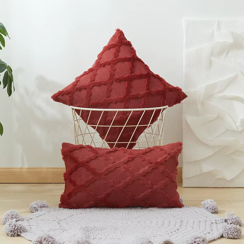 Decorative Farmhouse Velvet Pillow Covers - 30X50Cm 45X45Cm Soft Plush Square Boho Cushion Leather Pink Pillowcase for Couch