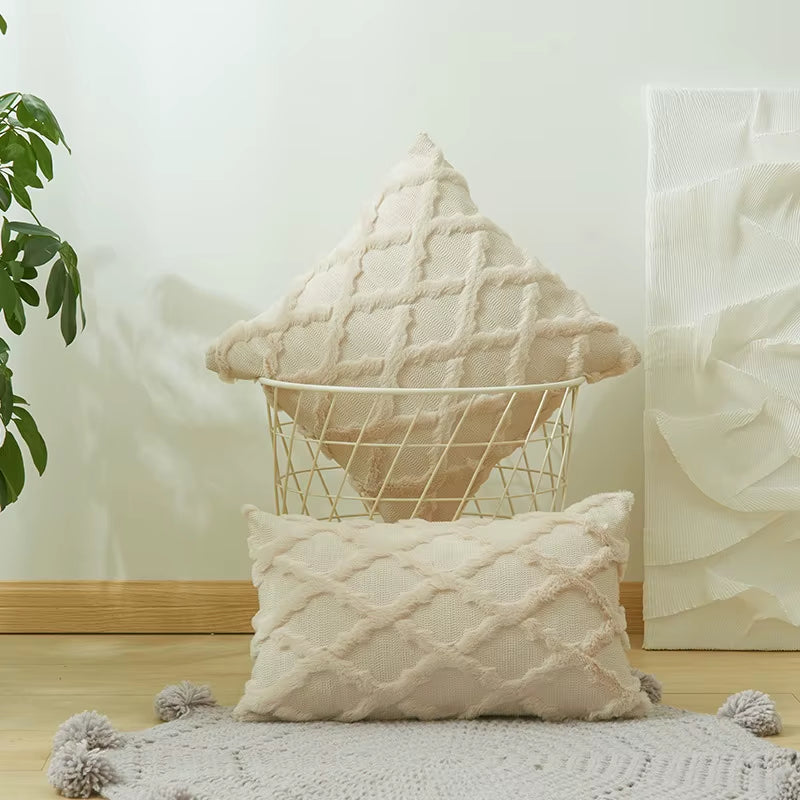 Decorative Farmhouse Velvet Pillow Covers - 30X50Cm 45X45Cm Soft Plush Square Boho Cushion Leather Pink Pillowcase for Couch