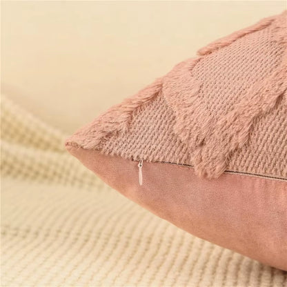 Decorative Farmhouse Velvet Pillow Covers - 30X50Cm 45X45Cm Soft Plush Square Boho Cushion Leather Pink Pillowcase for Couch