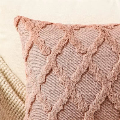 Decorative Farmhouse Velvet Pillow Covers - 30X50Cm 45X45Cm Soft Plush Square Boho Cushion Leather Pink Pillowcase for Couch
